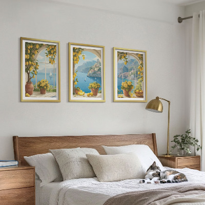 Tavelpaket med ramar Havslandskap, citroner, fönster