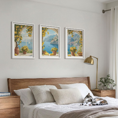 Tavelpaket med ramar Havslandskap, citroner, fönster