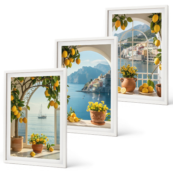 Set om 3 tavlor Citronblommor i havet
