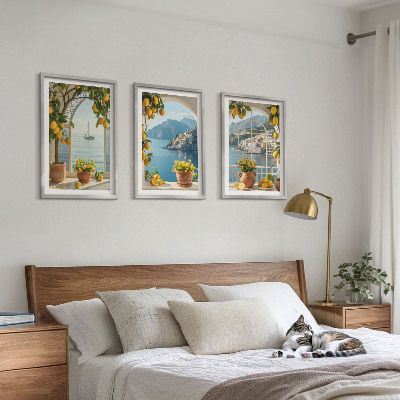 Set om 3 tavlor Citronblommor i havet