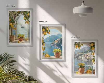 Set om 3 tavlor Citronblommor i havet
