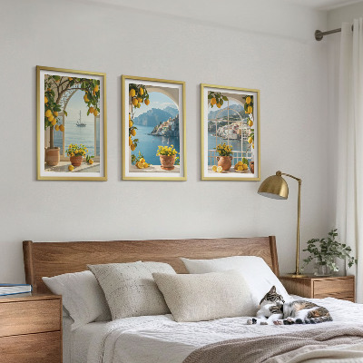 Set om 3 tavlor Citronblommor i havet