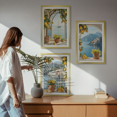 Set om 3 tavlor Citronblommor i havet