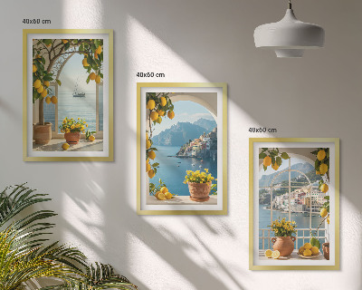 Set om 3 tavlor Citronblommor i havet
