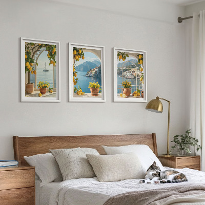 Set om 3 tavlor Citronblommor i havet