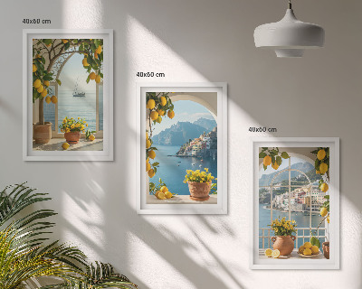 Set om 3 tavlor Citronblommor i havet