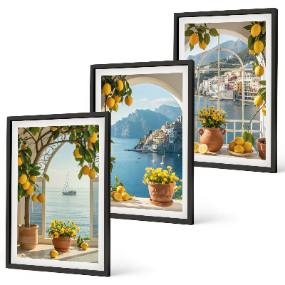 Set om 3 tavlor Citronblommor i havet