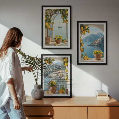 Set om 3 tavlor Citronblommor i havet