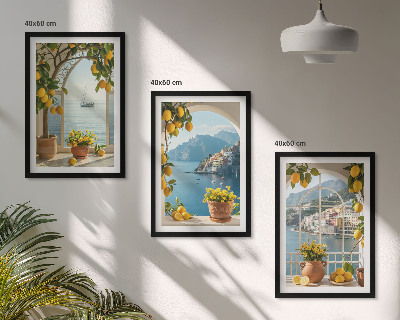 Set om 3 tavlor Citronblommor i havet