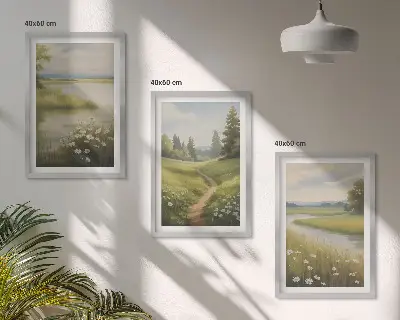 Vårlandskap flodäng tavelset för vägg ovanför soffa