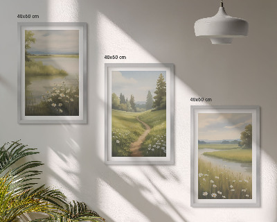 Tavelset ovanför soffa Vårlandskap flodäng