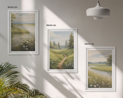 Tavelset ovanför soffa Vårlandskap flodäng