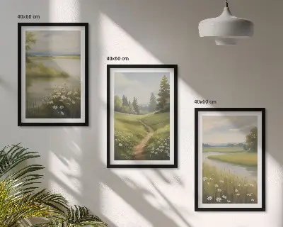 Vårlandskap flodäng tavelset för vägg ovanför soffa