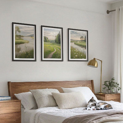 Tavelpaket med ramar Sommarlandskap, flod, blomsteräng
