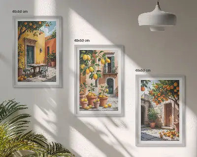 Citrusfrukter i trädgården tavelset med ramar