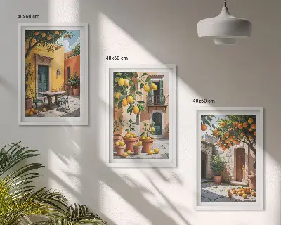 Citrusfrukter i trädgården tavelset med ramar