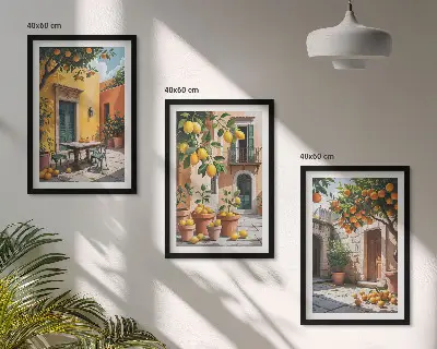 Citrusfrukter i trädgården tavelset med ramar