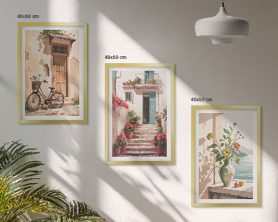 Set om 3 tavlor Gator, blommor och cyklar