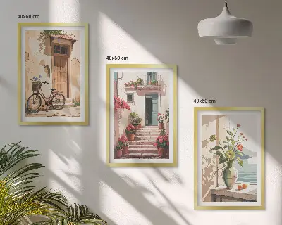 Gator, blommor och cyklar set om 3 tavlor