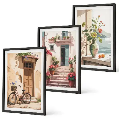 Gator, blommor och cyklar set om 3 tavlor