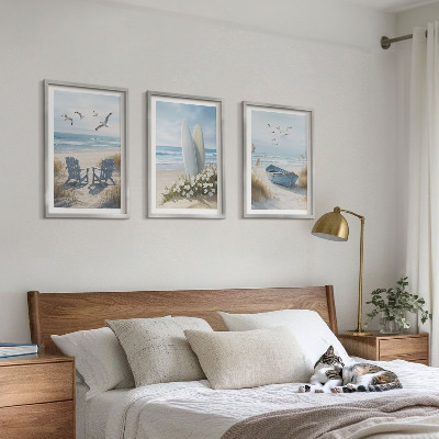 Tavelset ovanför soffa Strandsurfbrädor fåglar