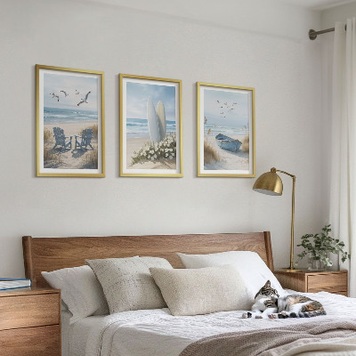 Tavelset ovanför soffa Strandsurfbrädor fåglar