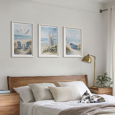 Tavelset ovanför soffa Strandsurfbrädor fåglar