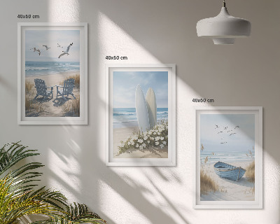 Tavelset ovanför soffa Strandsurfbrädor fåglar
