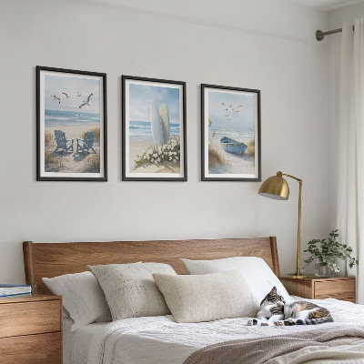 Tavelset ovanför soffa Strandsurfbrädor fåglar