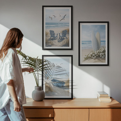 Tavelset ovanför soffa Strandsurfbrädor fåglar