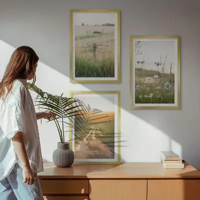 Tavelset med ramar landskap med stig genom naturfält