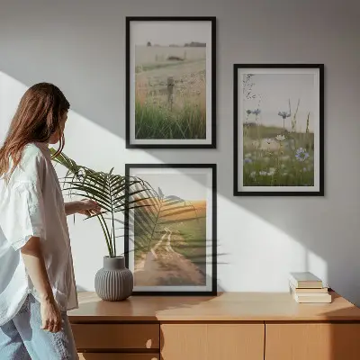 Tavelset med ramar landskap med stig genom naturfält