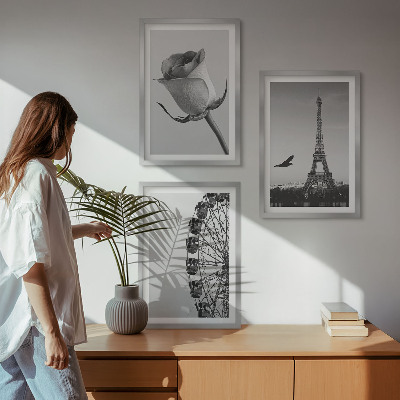Tavelpaket med ramar Rose Eiffeltornets pariserhjul