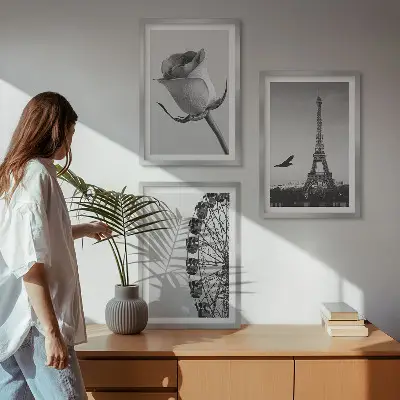 Tavelset med ramar Rosor, Eiffeltornet och pariserhjul Tavelset med ramar med motiv av Eiffeltornet, pariserhjul och rosor