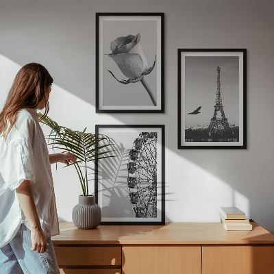 Tavelpaket med ramar Rose Eiffeltornets pariserhjul
