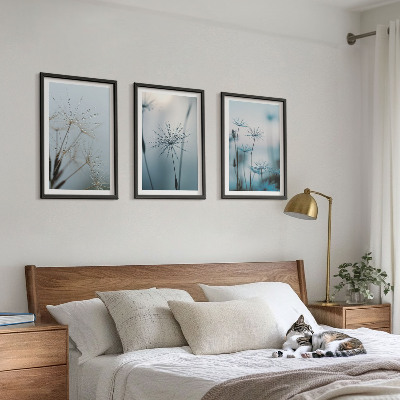 Set om 3 tavlor Maskrosor med vattendroppar