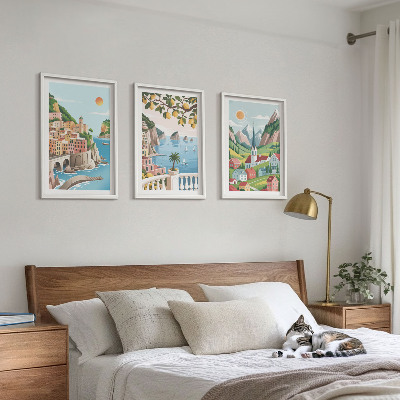 Tavelset ovanför soffa Landskap, hav, citrusfrukter