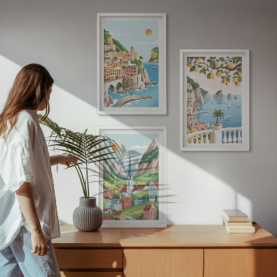 Tavelset ovanför soffa Landskap, hav, citrusfrukter