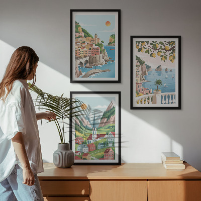 Tavelset ovanför soffa Landskap, hav, citrusfrukter