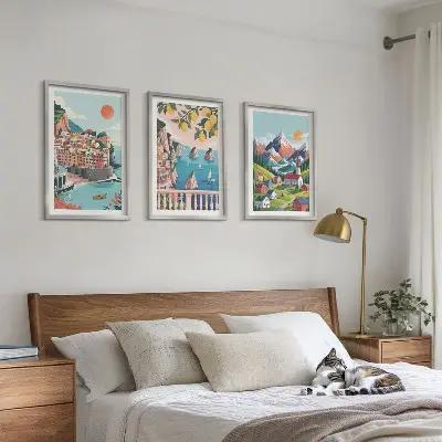 Färgglada berg och städer set om 3 tavlor