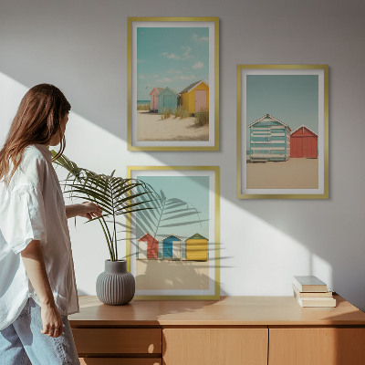 Tavelset ovanför soffa Färgglada hus, strand, sol