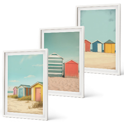 Tavelpaket med ramar Färgglada hus, strand, sol