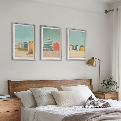Tavelpaket med ramar Färgglada hus, strand, sol