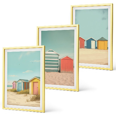 Tavelpaket med ramar Färgglada hus, strand, sol