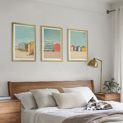 Tavelpaket med ramar Färgglada hus, strand, sol