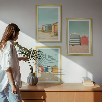 Tavelpaket med ramar Färgglada hus, strand, sol