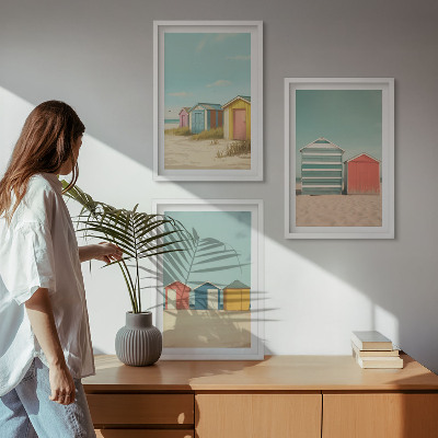 Tavelpaket med ramar Färgglada hus, strand, sol