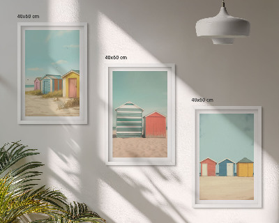 Tavelpaket med ramar Färgglada hus, strand, sol