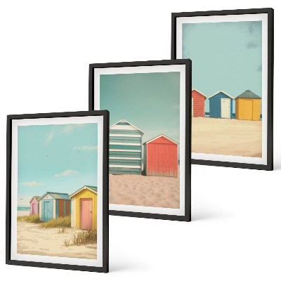 Tavelpaket med ramar Färgglada hus, strand, sol