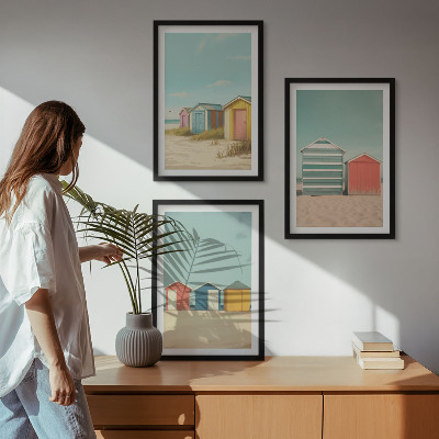Tavelpaket med ramar Färgglada hus, strand, sol